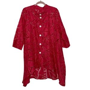 IC by Connie K Lightweight Topper Jacket Size S Red Sheer 3/4 Sleeve Artsy Party